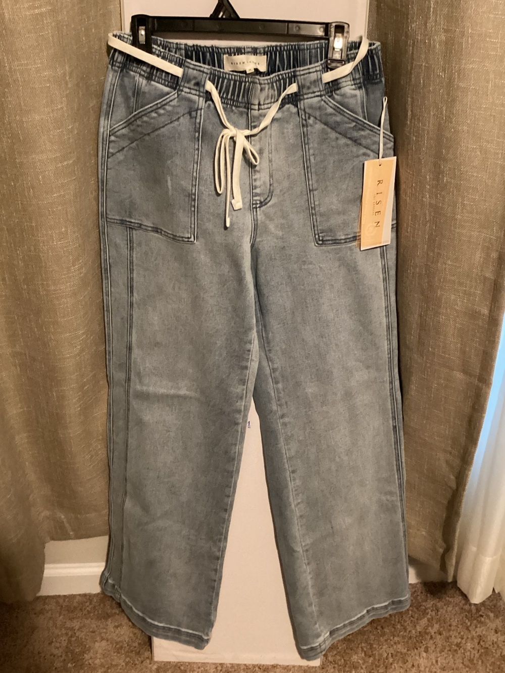 Light Wash Wide-Leg Jeans with Drawstring Waist